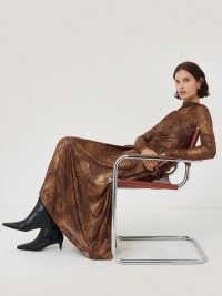 JIGSAW Brushed Bronze Draped Dress ~ chic metallic brown midi dresses