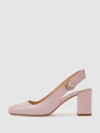 Camilla Elphick Matilda Leather Slingback Heels Soft Pink – chunky block heel slingbacks – crystal buckle shoes