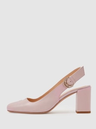 Camilla Elphick Matilda Leather Slingback Heels Soft Pink – chunky block heel slingbacks – crystal buckle shoes