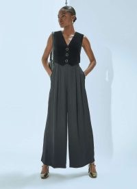 L.K. BENNETT Carine Black Waistcoat Culotte Jumpsuit ~ chic sleeveless wide leg jumpsuits