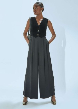 L.K. BENNETT Carine Black Waistcoat Culotte Jumpsuit ~ chic sleeveless wide leg jumpsuits