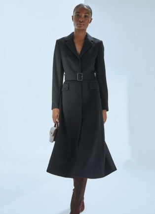 L.K. BENNETT Christie Black Belted Wool Coat ~ chic longline coats