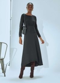 L.K. BENNETT Christie Black Rouched Bodice Jersey Dress ~ chic dip hem dresses ~ high low asymmetric hemline