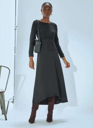 L.K. BENNETT Christie Black Rouched Bodice Jersey Dress ~ chic dip hem dresses ~ high low asymmetric hemline