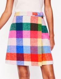 Boden Clemence Wrap Short Skirt Neon Multi Gingham / multicoloured checked skirts