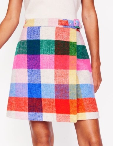 Boden Clemence Wrap Short Skirt Neon Multi Gingham / multicoloured checked skirts