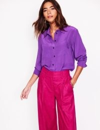 Boden Connie Relaxed Silk Shirt in Royal Purple / women’s silky shirts