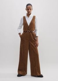 ME and EM Cord Wide-Leg Layering Jumpsuit Caramel ~ brown sleeveless V-neck corduroy jumpsuits