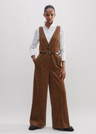 ME and EM Cord Wide-Leg Layering Jumpsuit Caramel ~ brown sleeveless V-neck corduroy jumpsuits