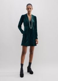 ME and EM Crush Velvet Mini Dress in Gable Green | plush long sleeve V-neck party dresses