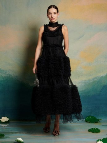 sister jane Black Swan Tulle Dress in Crow Black ~ romantic ruffled semi sheer occasion dresses ~ romance inspired party fashion