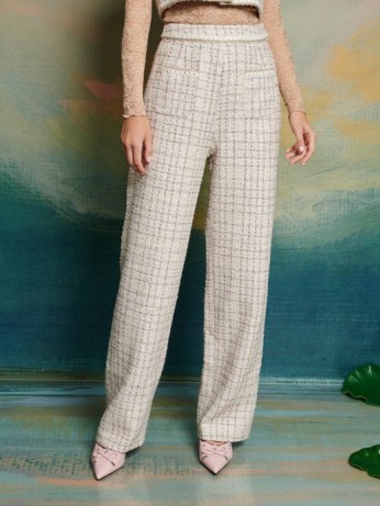 sister jane DREAM The Swan Dance Duet Tweed Trousers in Cream ~ women’s textured sequinned trouser