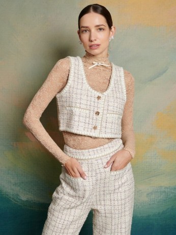 sister jane DREAM Duet Tweed Vest in Cream ~ women’s textured cropped vests ~ The Swan Dance collection