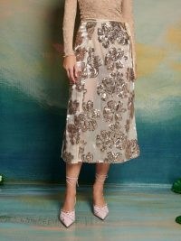 sister jane Giselle Sequin Wrap Skirt in Gold Nude ~ floral sequinned midi skirts ~ DREAM The Swan Dance