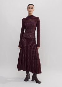 ME and EM Elevated Pointelle Knit Midi Dress in Deep Merlot / Smoke Pink | long sleeve high neck knitted dresses