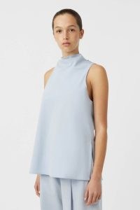 CAMILLA AND MARC Elliot Halter High Neck Top in Light Blue ~ chic sleeveless tops ~ women’s minimalist clothing