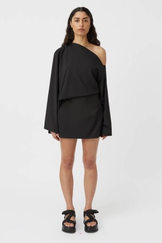 CAMILLA AND MARC Elliot Off-the-shoulder Mini Dress in Black ~ asymmetric LBD ~ short length one shoulder dresses