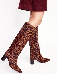 Boden Erica Knee High Leather Boot in Dark Classic Leopard / women’s animal print boots