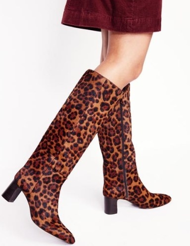 Boden Erica Knee High Leather Boot in Dark Classic Leopard / women’s animal print boots