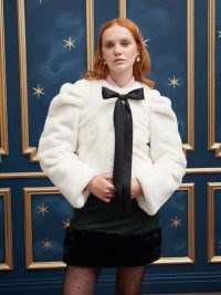 sister jane Before Midnight Fantasia Bow Jacket in Pearled Ivory ~ faux fur evening jackets