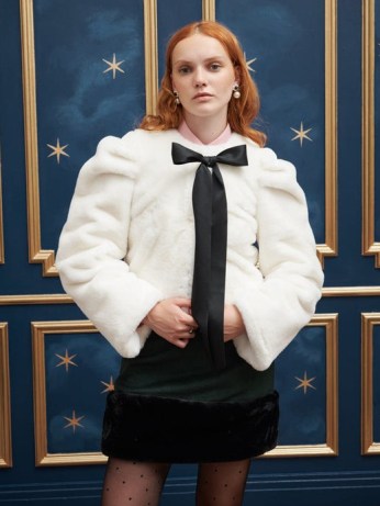 sister jane Before Midnight Fantasia Bow Jacket in Pearled Ivory ~ faux fur evening jackets