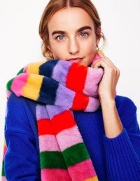 Boden Faux Fur Stripe Scarf in Multi / fluffy multicoloured scarves