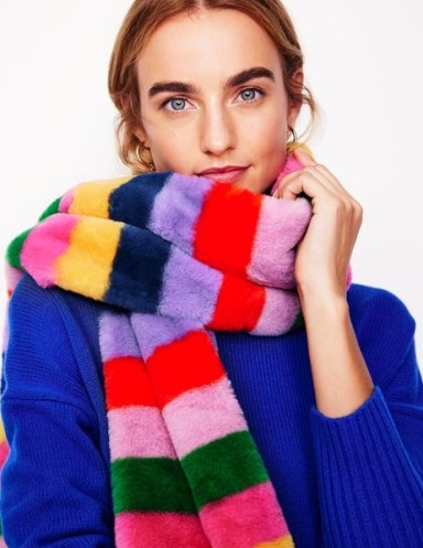 Boden Faux Fur Stripe Scarf in Multi / fluffy multicoloured scarves