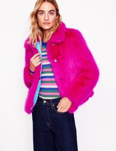 Boden Faux-Fur Coat in Pink / short fluffy coats / glamorous winter jacket