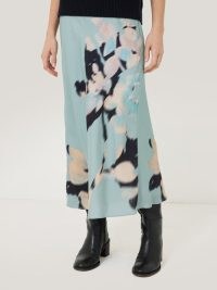 Jigsaw Floral Drift Silk Blend Skirt in Blue – midi bias cut slip skirts