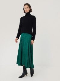 JIGSAW Floral Jacquard Midi Skirt in Green ~ fluid dip hem skirts ~ asymmetric hemline clothing