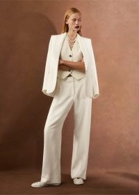 ME AND EM Forever Shawl Collar Tux Blazer Three-Piece Suit in Ivory – women’s luxe white trouser suits