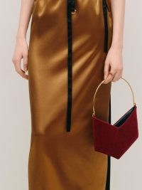 BEVZA BURGUNDY VELVET GRAIN CLUTCH WITH BRASS HANDLE | small dark red occasion bags | luxe evening event handbag