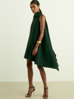 Reiss Shauna High-Neck Drape Back Mini Dress in Green | chic asymmetric party dresses