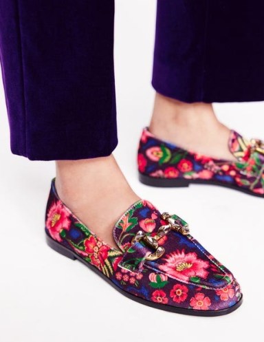 Boden Iris Jewelled Snaffle Loafers in Printed Velvet / floral horsebit loafer