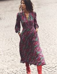 Boden Ivy Smocked Midi Dress Multi, Illustrated Paisley / printed notch neckline fit and flare dresses