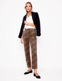 Boden Kew Velvet Trousers in Leopard, Black Side Stripe / women’s glam animal print trouser