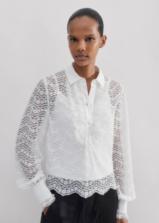 ME and EM Lace Cropped Shirt + Cami Soft White ~ feminine semi sheer floral shirts