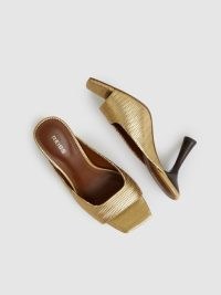 REISS Justine Leather Heeled Mules Gold – luxe metallic square toe mule