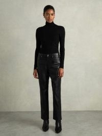 REISS Verona Leather Slim-Leg Trousers Black ~ women’s luxe pants