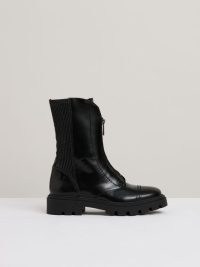 Reiss Sophie Leather Zip-Front Ankle Boots in Black | women’s chunky lug sole winter boot