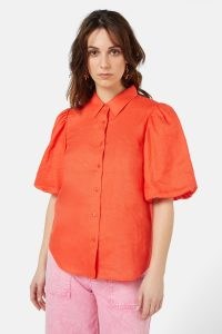 gorman Lillybet Shirt in Red ~ women’s short puff sleeve linen shirts