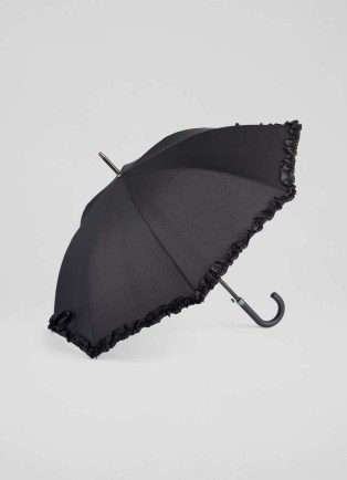 L.K. BENNETT Luana Plain Black Walker Umbrella ~ women’s ruffled edge umbrellas