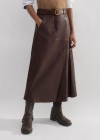 ME and EM Luxe Leather A-Line Skirt Dark Treacle ~ luxury dark brown midi skirts