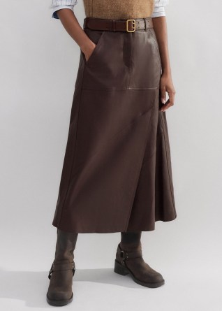 ME and EM Luxe Leather A-Line Skirt Dark Treacle ~ luxury dark brown midi skirts