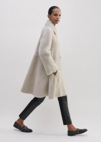 ME and EM Luxe Shearling Leather-Mix Swing Coat in Natural | women’s luxury winter coats | luxe fashion | chic outerwear