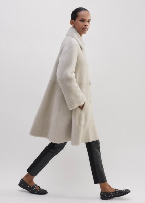 ME and EM Luxe Shearling Leather-Mix Swing Coat in Natural | women’s luxury winter coats | luxe fashion | chic outerwear