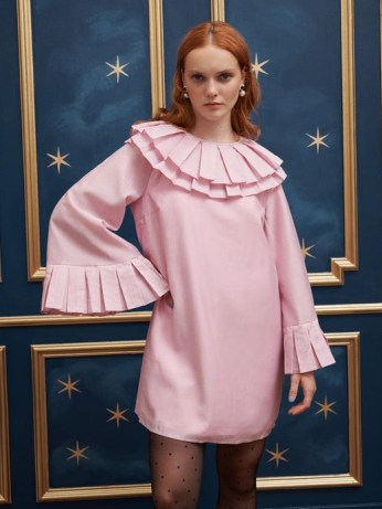 sister jane Magic Pleat Mini Dress ~ pink relaxed fit wide sleeve oversized collar party dresses ~ Before Midnight