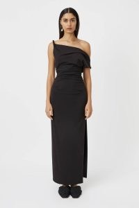 CAMILLA AND MARC Mara Asymmetric Midi Dress in Black ~ evening dresses with asymmetrical neckline