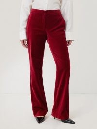 Jigsaw Mason Velvet Trouser in Red – women’s plush slim leg kick flare evening trousers