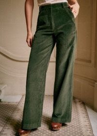 Sezane Matheo Trousers in Dark Green ~ women’s cord suit trouser ~ womens corduroy clothing